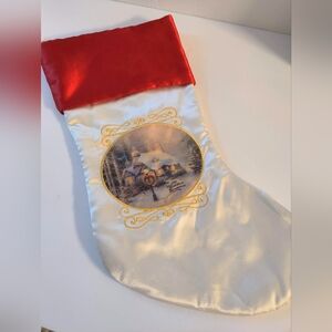 Vintage Thomas Kinkade Painter Of Light, Christmas Stocking Ivory And Red